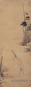 Aigrette par la piscine ancienne Chine à l’encre Peinture à l'huile